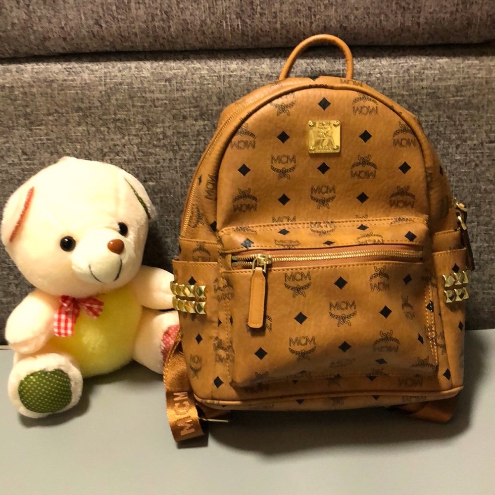 MCM Stark Monogram Logo Backpack in Visetos Cognac Size Medium